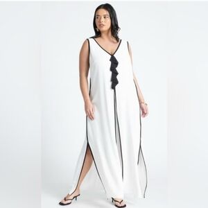 ELOQUII V-Neck Gauze Maxi Dress